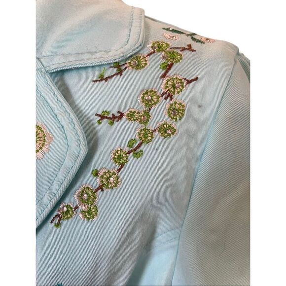 Live A Little Aqua Blue Embroidered Rhinestone Lightweight Jacket Size Medium - Picture 11 of 15